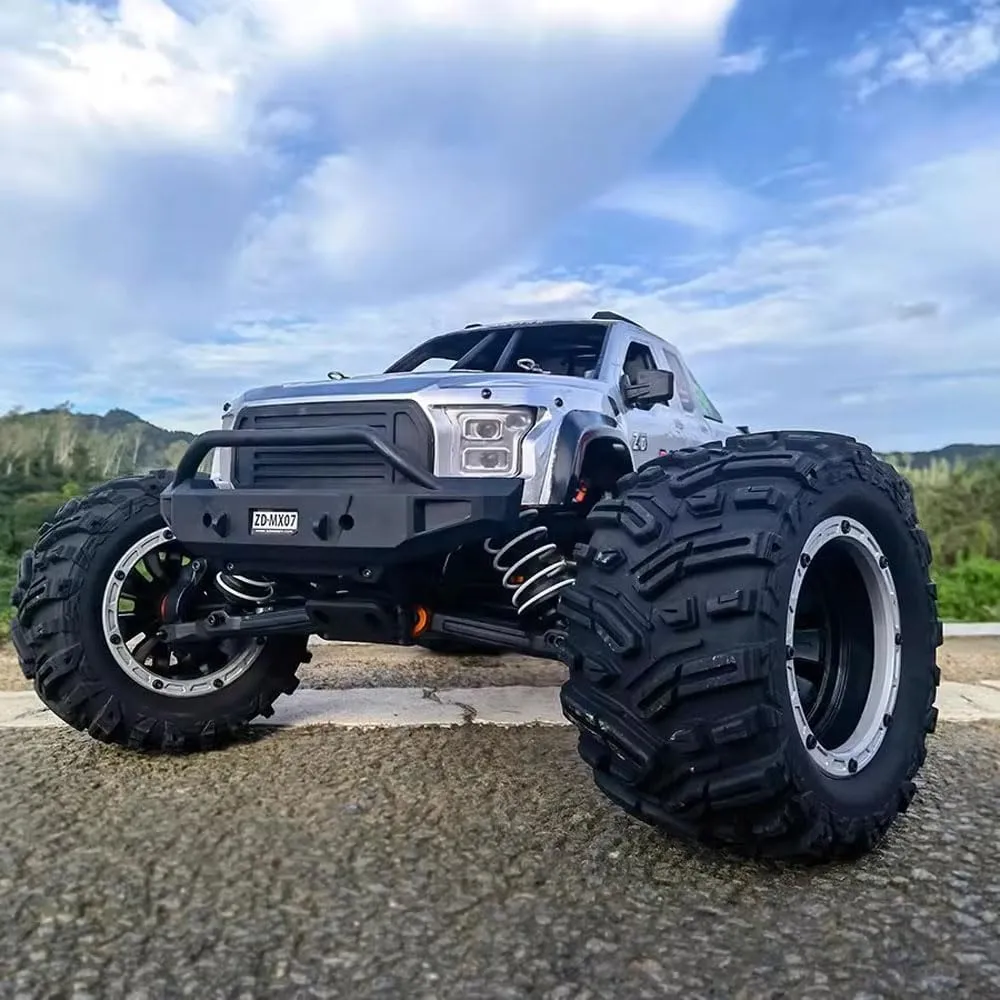 MX-07 1/7 27-inch Large Desert RC Off-Road Vehicle 4WD Brushless Electric 80KM/H Racing Car Truck Double Battery Remote Control Car Adult and Adolescent Model Gift RTR (Silver)