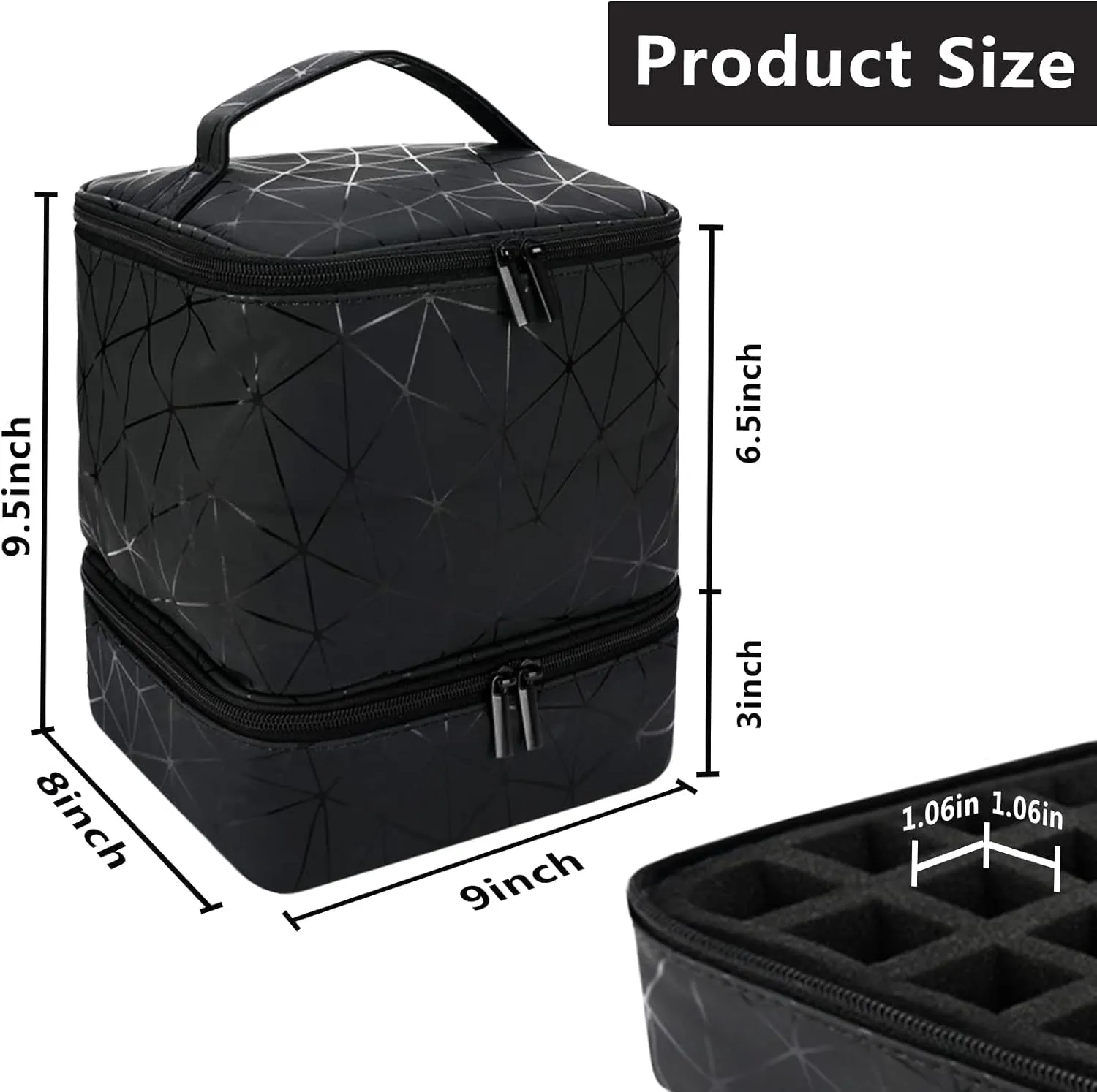 Nail Polish Organizer Case, Fingernail Polish Travel Organizer with Handle, Holds 30 Bottles, 1 Led Nail Lamp Nail Art Supplies, Double Layer Nail Polish Carrying Case With Detachable