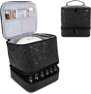 Nail Polish Organizer Case, Fingernail Polish Travel Organizer with Handle, Holds 30 Bottles, 1 Led Nail Lamp Nail Art Supplies, Double Layer Nail Polish Carrying Case With Detachable