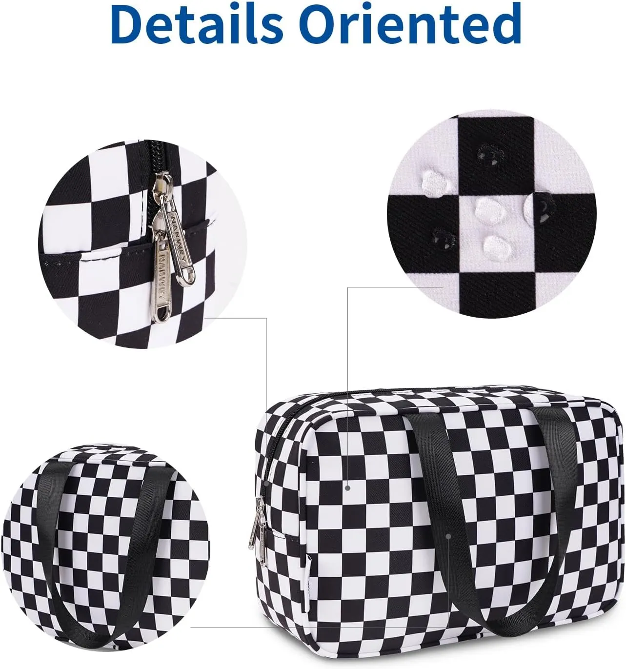 Narwey Large Toiletry Bag Women Cosmetic Bag Travel Makeup Bag Organizer Medicine Bag for Toiletries Essentials Accessories (Black Checkerboard, Large)