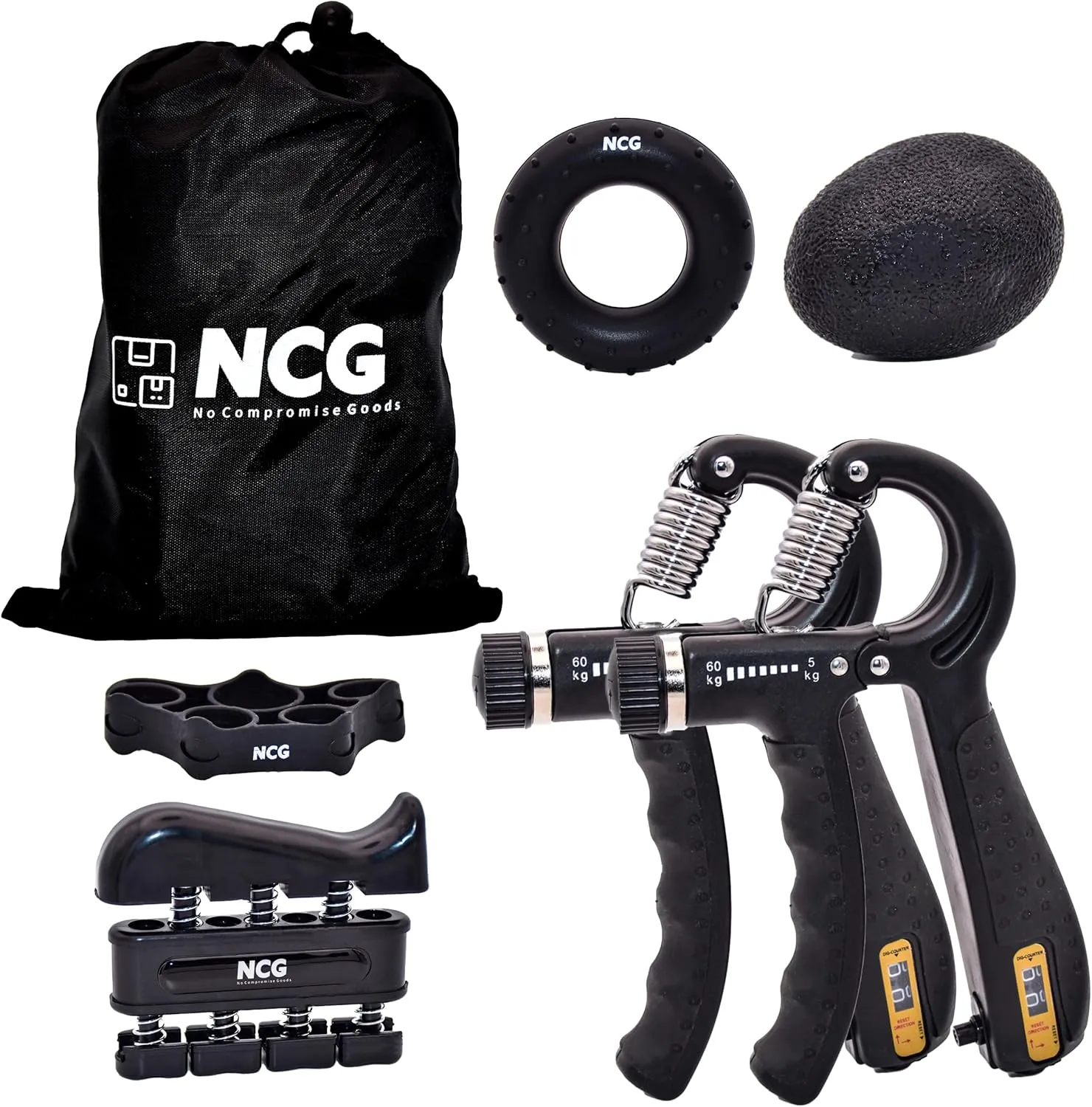 NCG Forearm Grip Hand Grips Strengthener Kit - 6-Pack Adjustable Resistance