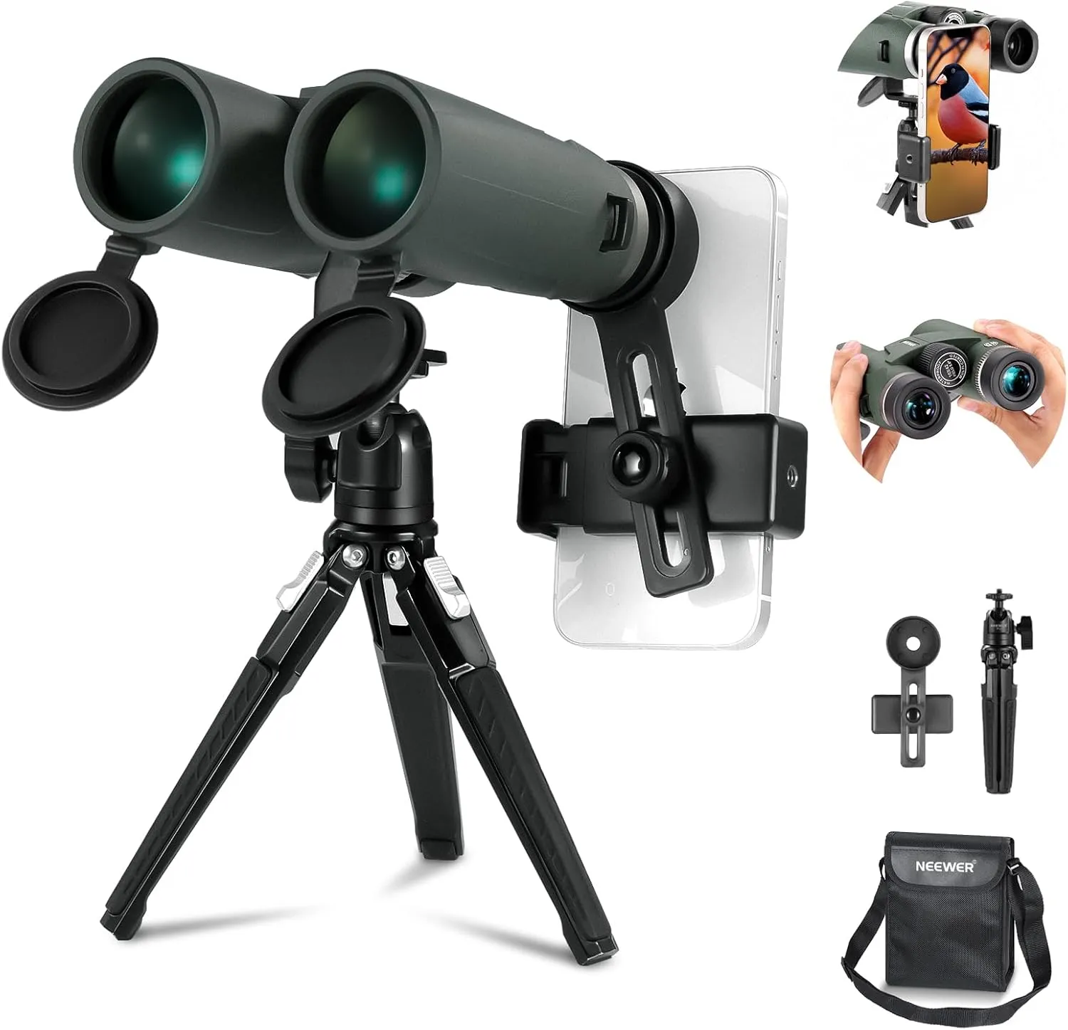 NEEWER 10X42 ED Binocular Set with Phone Holder/Metal Tripod/Bag, IPX7 Waterproof Fogproof Shockproof FMC BAK-4 Prism Smartphone Spotting Scope for Bird Watching/Wildlife Viewing/Astronomy, LS-T21