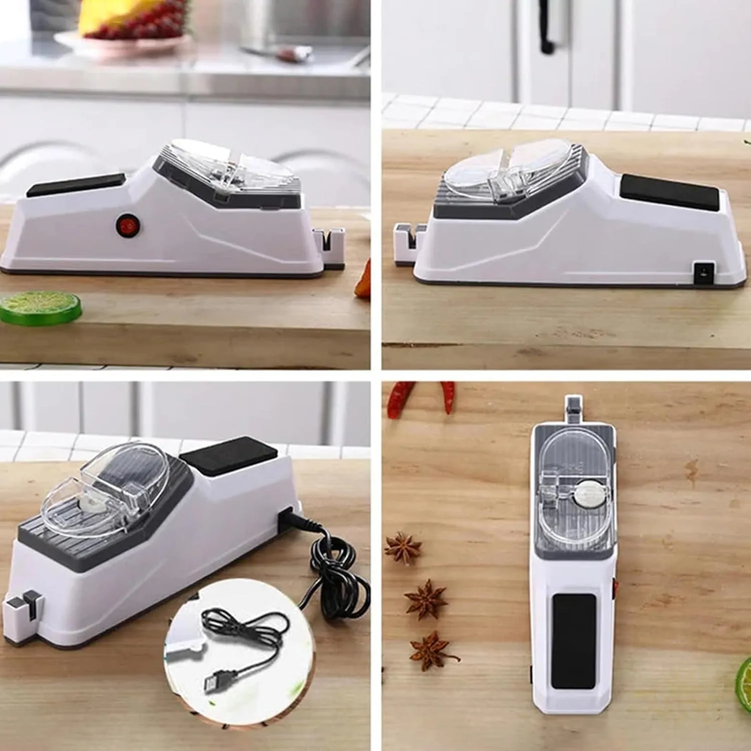 New 4 in 1 Electric Knife Sharpeners Tool | USB Charging Sharpener for Knives Sharpening & Polishing | Portable Automatic Knife Sharpener Tool | Professional Electric Knife Sharpener for Home