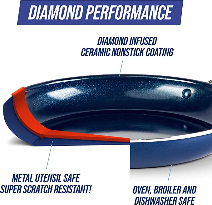 New Blue Diamond Cookware Diamond Infused Ceramic Nonstick 8" Frying Pan Skillet, PFAS-Free, Dishwasher Safe, Oven Safe, Blue