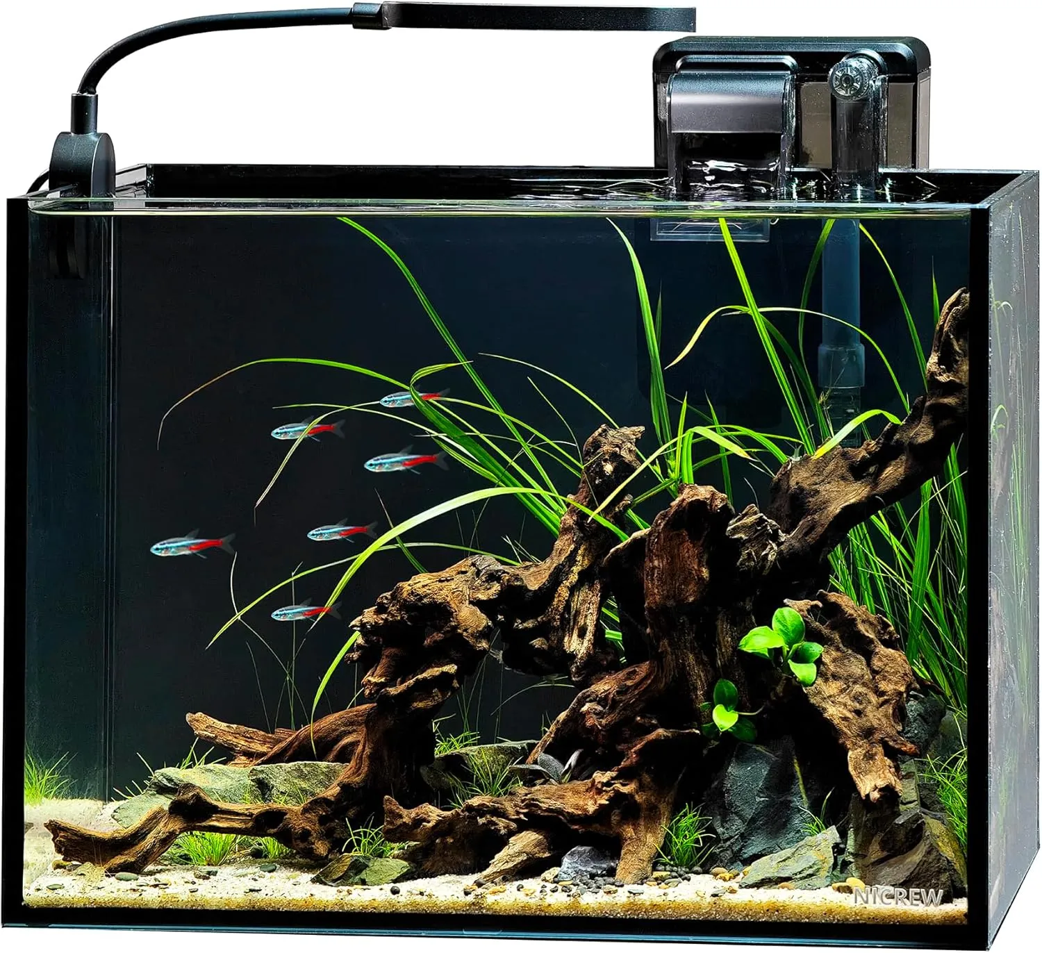 NICREW 2.5 Gallon Nano Nature Aquarium Kit, Ultra-Clear Rimless Desktop Fish Tank with Light and Filter, Perfect for Small Fish, Shrimp, or Betta, Basic Version