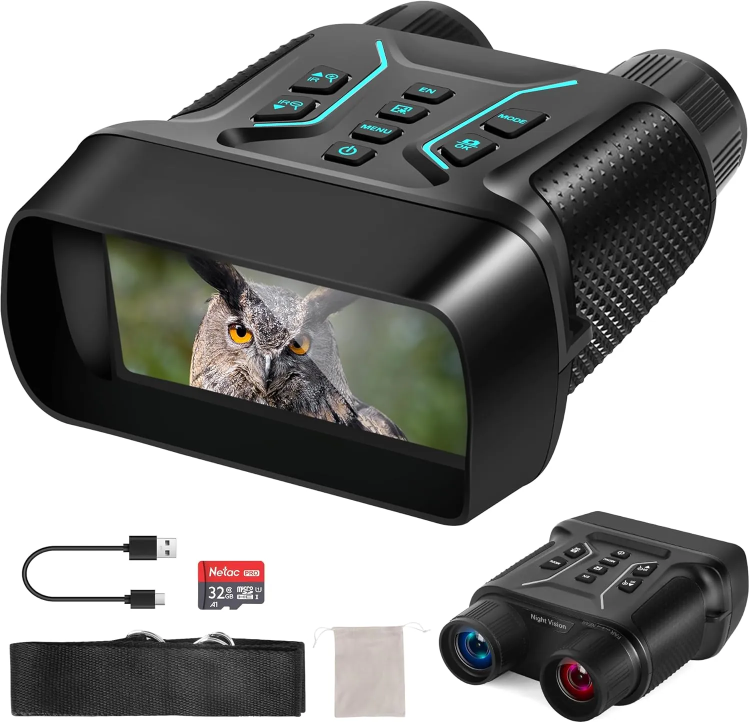 Night Vision Goggles 4k Night Vision 4.5inch Screen 4500mAH Battery 32GB Storage Photos Videos 8X Digital Zoom 36MP 7Level Camping Wildlife Observation Hunting