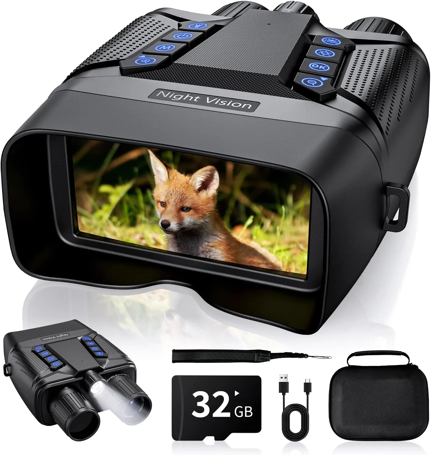 Night Vision Goggles, 4K Night Vision Binoculars, 5000mAH Rechargeable Infrared Binoculars with 3' Large Screen, 8X Digital Zoom External Flashlight for Camping(Black)