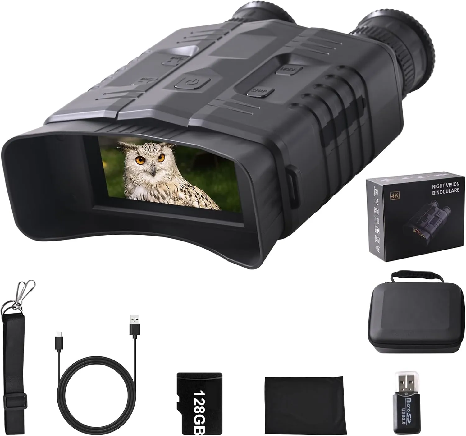 Night Vision Goggles - 4K Night Vision Binoculars for Adults,10X Digital Zoom, 3.2'' Large Screen Binoculars can Save Photo and Video with 128GB Memory Card (Pro-N031)