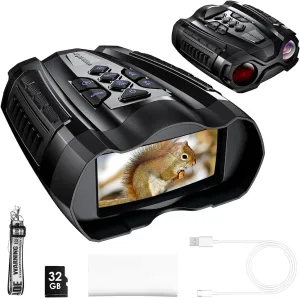 Night Vision Goggles, JHdril Full Color 4K Night Vision Binoculars,32GB Card, 3" Screen and 1148FT Viewing Range for Camping Hunting & Security