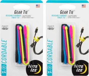 Nite Ize Gear Tie Cordable Twist Tie - Flexible Ties for Cord Management - Reusable Rubber Twist Ties for Wires - Waterproof & UV Resistant - Assorted Colors - 6-inch, 8 Count (2 Pack)