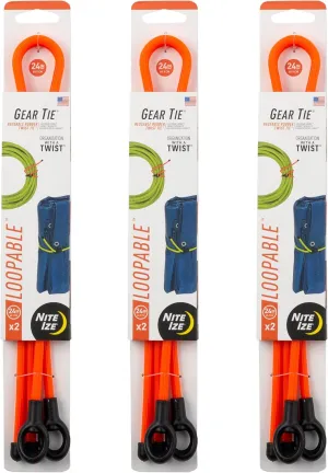 Nite Ize Gear Tie Loopable Twist Tie - Reusable & Flexible Twist Ties - Bendable Cable Ties for Gear & Cords - Loopable for Secure Fastening - 24", Bright Orange (3 Pack)