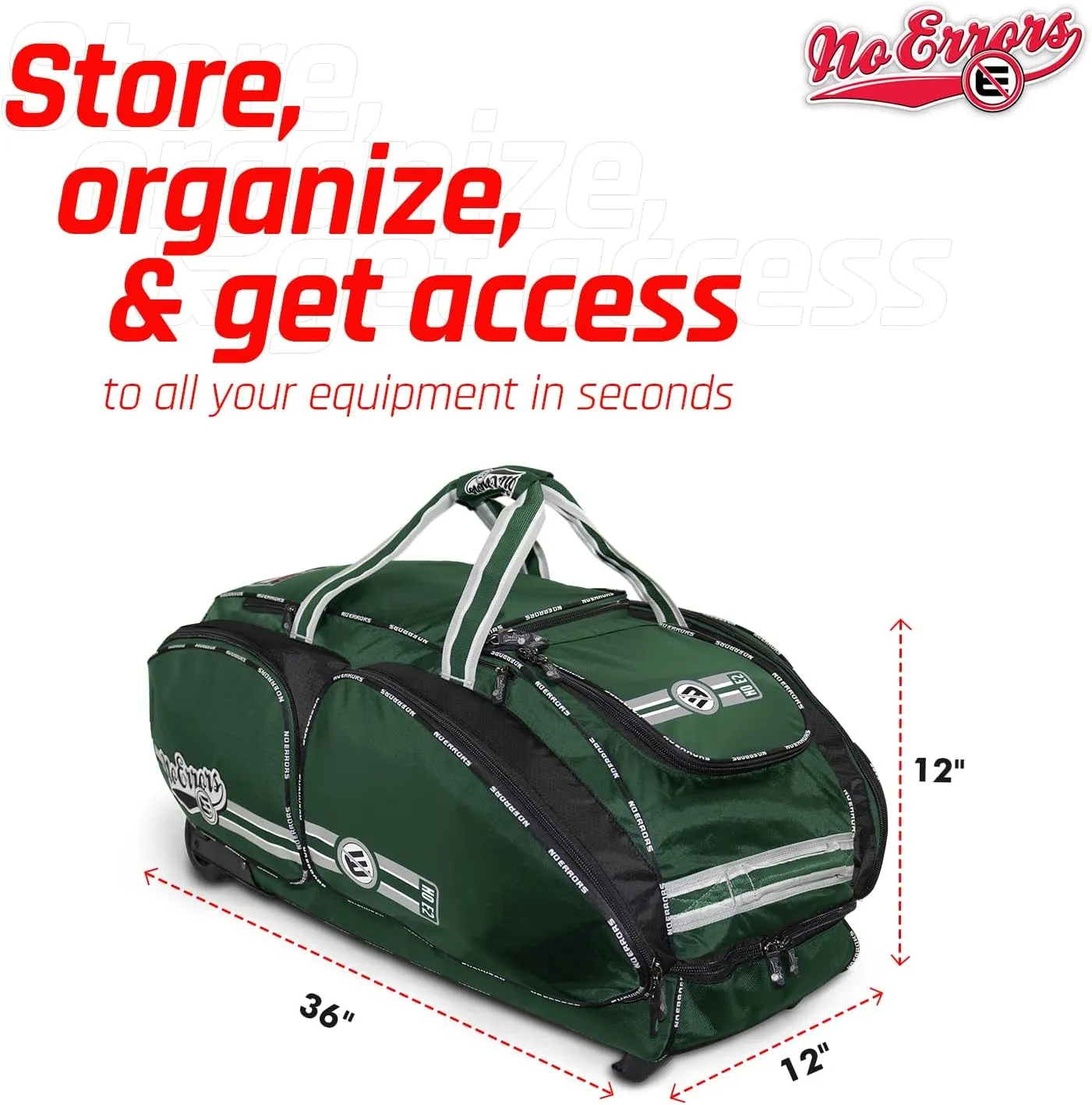 No Errors NO E2 Wheeled Catchers Gear Bag - Large Baseball and Softball Bag for Catcher’s Equipment with Fatboy Wheels