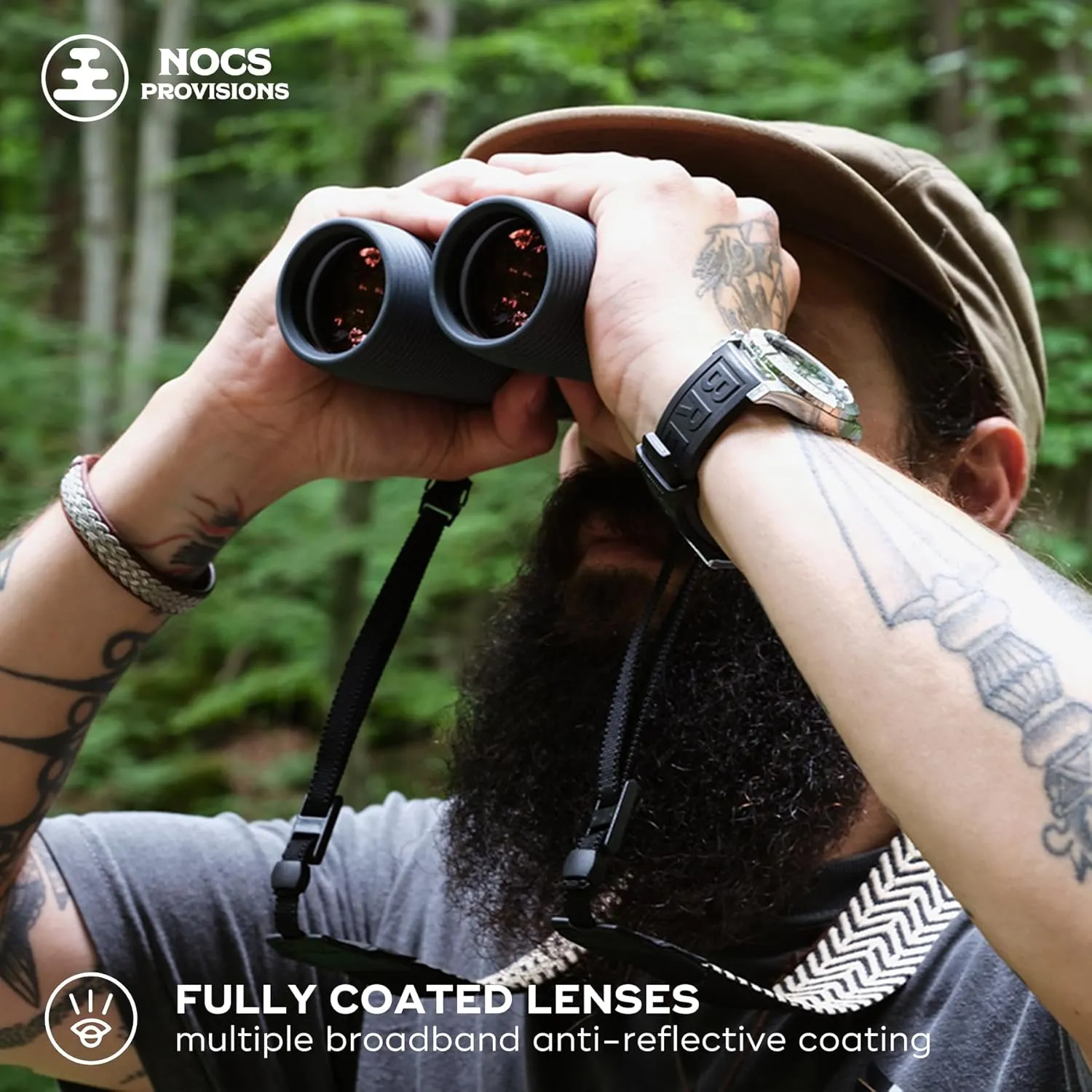 Nocs Provisions Pro Issue 10x42 Compact Fogproof Waterproof Binoculars for Adults & Kids, 10X Magnification, Wide View Multi-Coated Lenses for Bird Watching, Hunting & Stargazing - Talus Gray