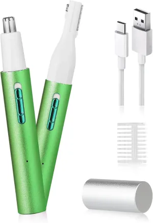 Nose & Eyebrow Trimmer for Women and Men,2025 Rechargeable Ear Razor & Face Shaver,Lady's Painless Portable Facial Hair Removal with Comb, Dermaplane Tool for face,Lips,Body,Leg (Green)