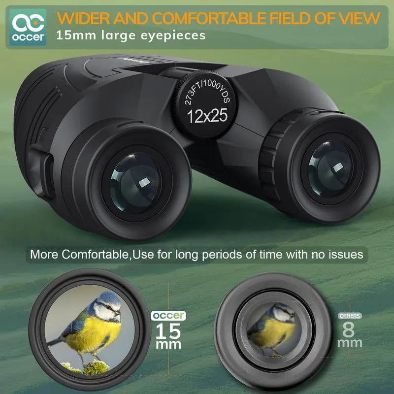 Occer 12X25 Compact Binoculars - High-Powered Bird Watching & Travel