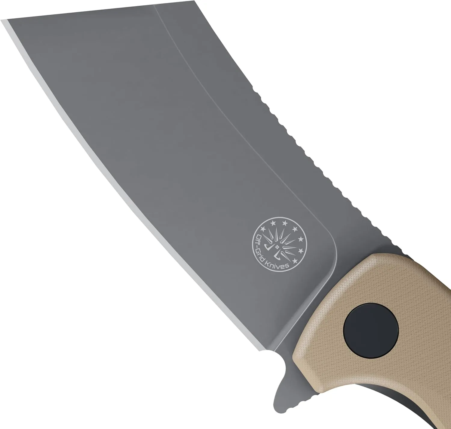 Off-Grid Knives - CLEAVER V3 Folding EDC Knife with Sandvik 14C28N Steel, G10 Scales, Ceramic Bearings, Deep Clip for Left and Right Hand Carry, Drop-Shut Action, Stout Everyday Carry (Coyote)