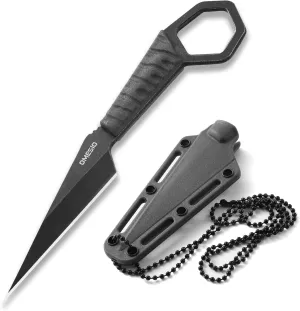 Omesio Fixed Blade Knife with Sheath, 6.38” Neck Knife Full Tang Small Necklace Knife for Men, Compact EDC Tactical Knife Suitable for Survival Hiking Camping Outdoor (Black)