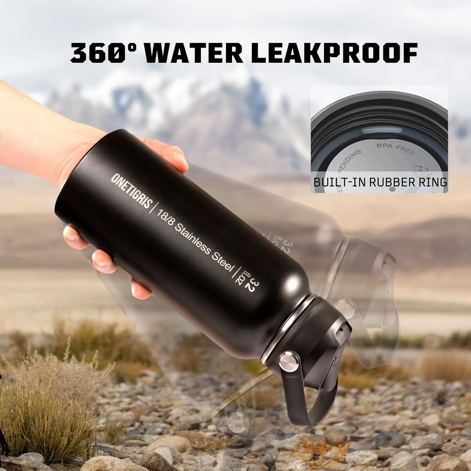 OneTigris 32 oz Insulated Water Bottle with Straw - Tactical Stainless Steel Water Jug, Leakproof Thermos Wide Mouth Sport bottle with 3 Lids and Sleeve for Travel, Gym, Camping, Hiking