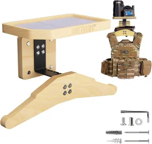 OneTigris Tactical Vest Hanger - Multipurpose Tactical Gear Wall Mount Rack, Solid Wood Plate Carrier Holder with Top Tray for Tactical Equipment Motorcycle Football Skating Gear Display & Storage