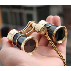 Opera Glasses Binoculars 3X25 Theater Glasses Mini Binocular Compact Lightweight with Handle for Adults Kids Women in Musical Concert (Black with Chain)