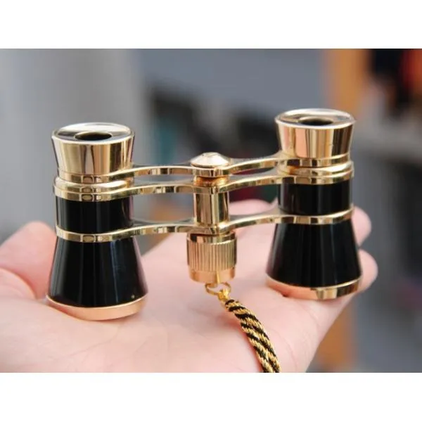 Opera Glasses Binoculars 3X25 Theater Glasses Mini Binocular Compact Lightweight with Handle for Adults Kids Women in Musical Concert (Black with Chain)