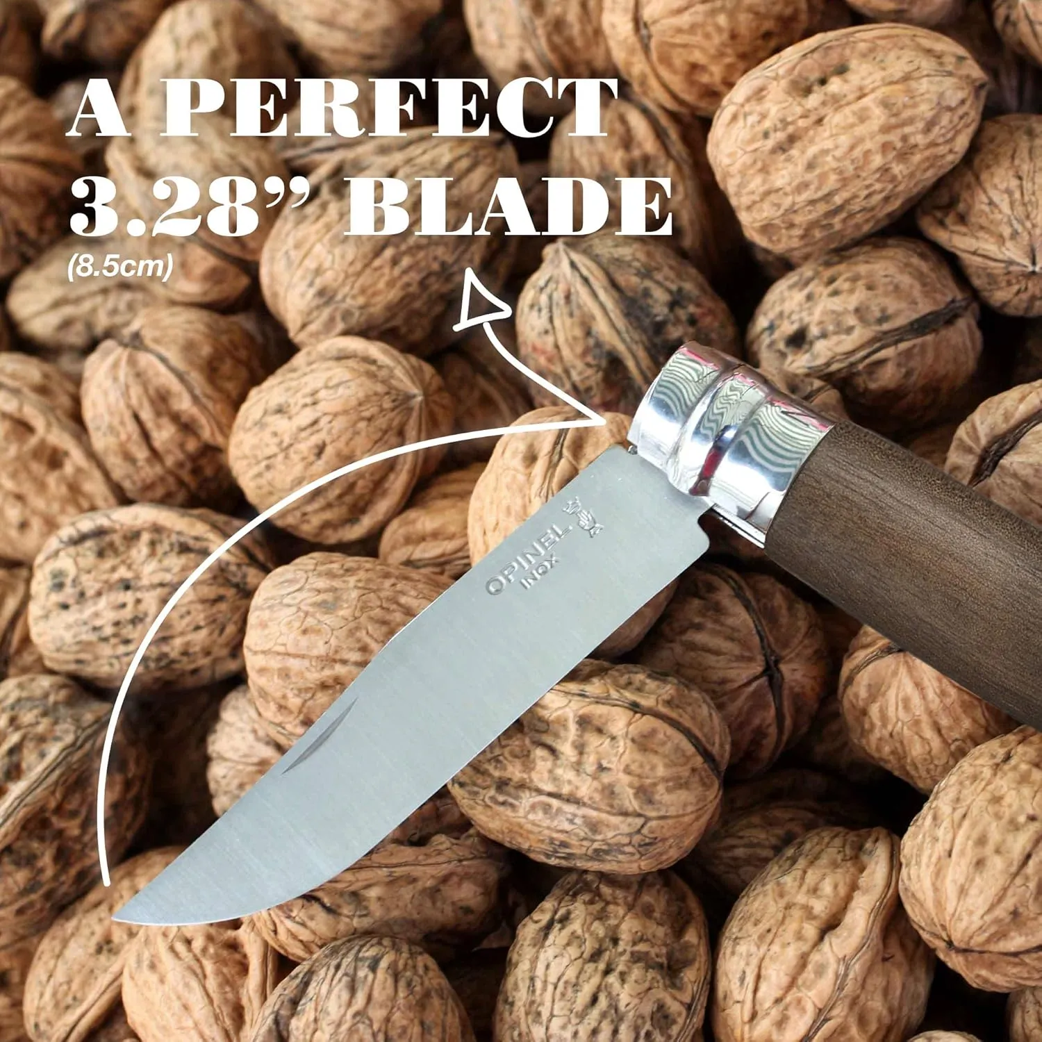 OPINEL No.06-No.09 Premium Woods, Stainless Steel Folding Pocket Knife, Made in France (No.08/Walnut)