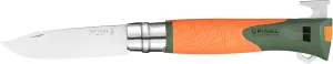 OPINEL No.12 Explore with Tick Remover, Bushcraft Survival Outdoor Camping Knife, Integrated Whistle, Cutting Hook, Made in France (Orange)