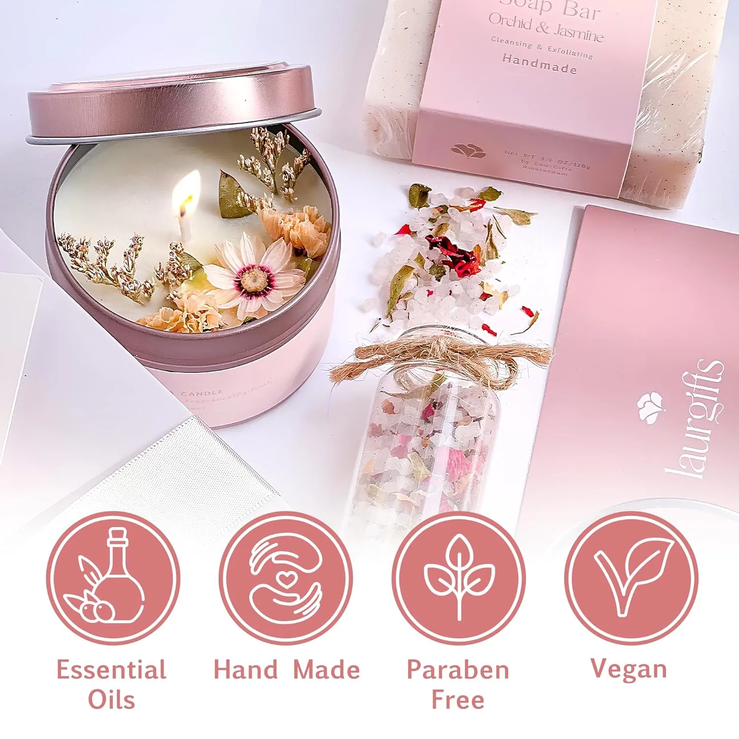 Orchid & Jasmine Spa Gift Baskets for Women – Scented Self Care Shower Essential - Elegant Kit for Mom, Wife, Sister, Friend - Body Bath Set - Aromatic Box for Occasions - Home Spa-Inspired