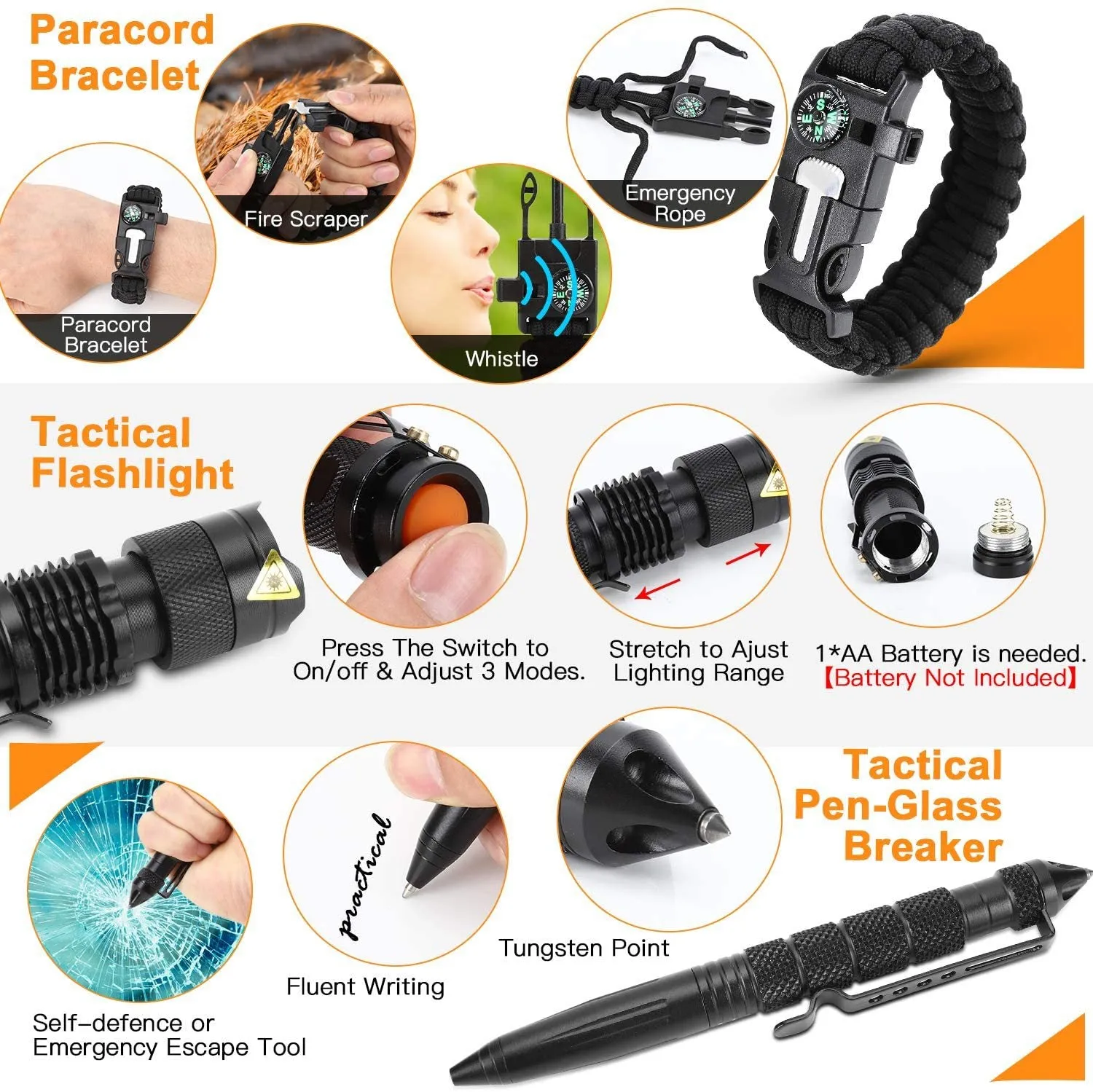 Outdoor camping emergency equipment, set camping self-rescue survival kit, vehicle emergency supplies survival kit