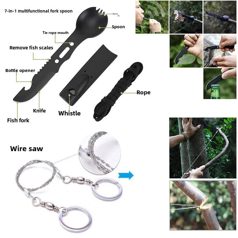 Outdoor camping emergency equipment, set camping self-rescue survival kit, vehicle emergency supplies survival kit