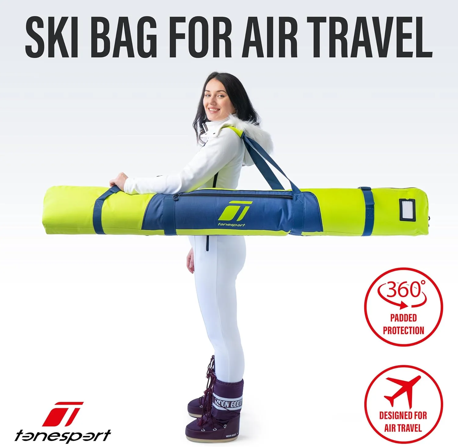 Padded Ski Bag For Air Travel - Waterproof, Up to 175 CM Skis