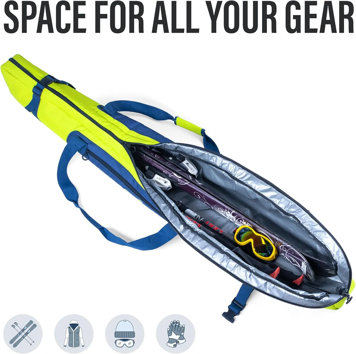 Padded Ski Bag For Air Travel - Waterproof, Up to 175 CM Skis