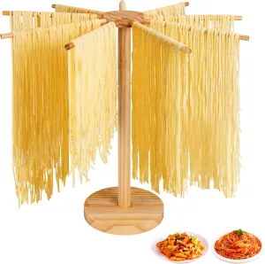Pasta Drying Rack,Wood Pasta Drying Rack Collapsible for Homemade Fresh Pasta Noodle,Spaghetti Dryer Hanger Stand for Kitchen,for Pasta Maker,with Transfer Wand and 9 Bars