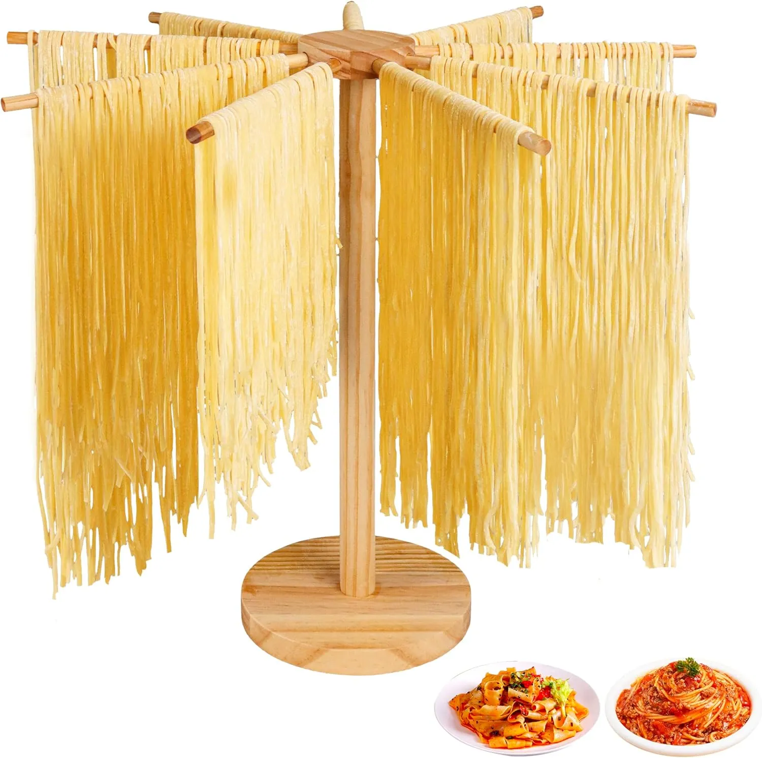 Pasta Drying Rack,Wood Pasta Drying Rack Collapsible for Homemade Fresh Pasta Noodle,Spaghetti Dryer Hanger Stand for Kitchen,for Pasta Maker,with Transfer Wand and 9 Bars