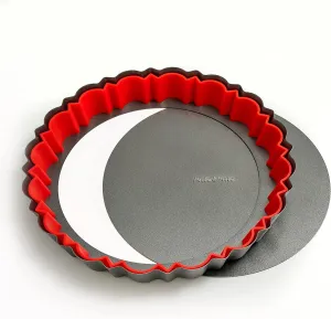 Patz&Patz Fluted Tart Pan with Removable Bottom - 9 in. Nonstick Carbon Steel pie pan With Crust Shaper Ring - for Pies, Tarts, and Quiche Baking Dish