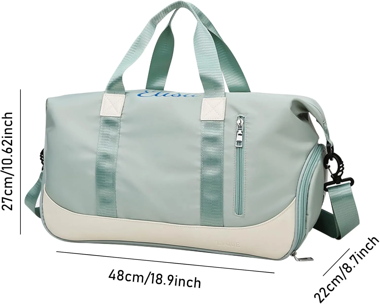 Personalised Gym Bag with Embroidered Name Dry Wet Separated Duffel Bag Waterproof Overnight Bag for Men Women with Shoes Compartment for Weekend Vacation Sport Traveling Swimming (Green)