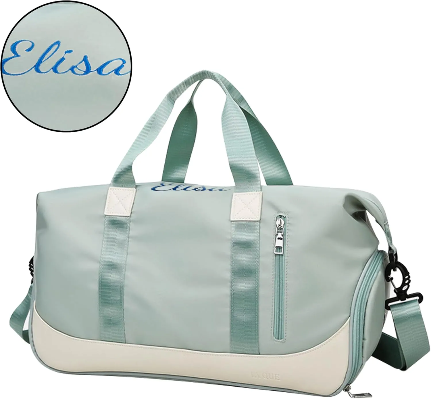 Personalised Gym Bag with Embroidered Name Dry Wet Separated Duffel Bag Waterproof Overnight Bag for Men Women with Shoes Compartment for Weekend Vacation Sport Traveling Swimming (Green)