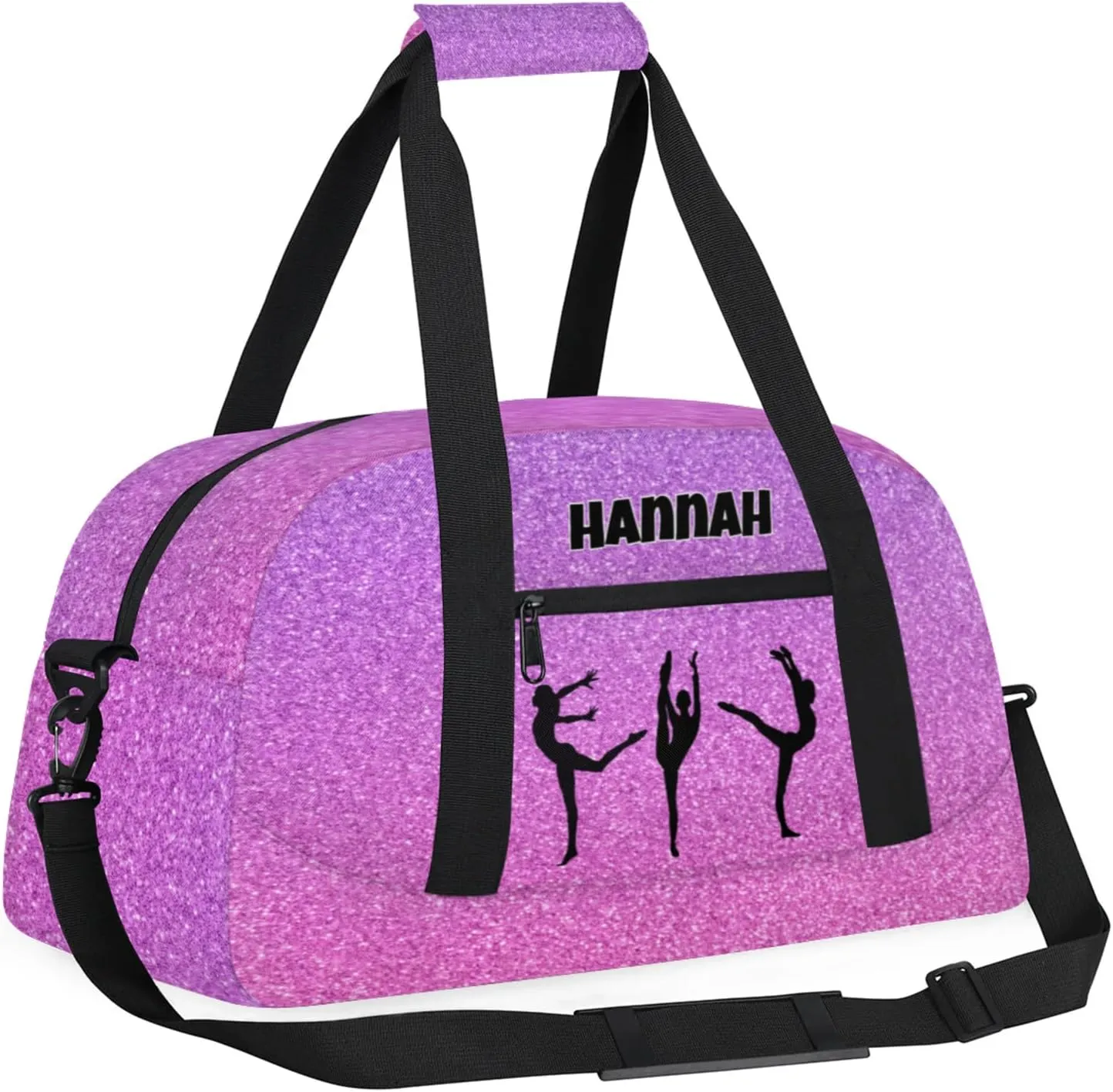Personalized Gymnastics Bag, Gradient Pink Purple Bling Glitters Custom Dancing Ballet Gym Bag with Name Overnight Large Sports Duffel Bag for Train Bag