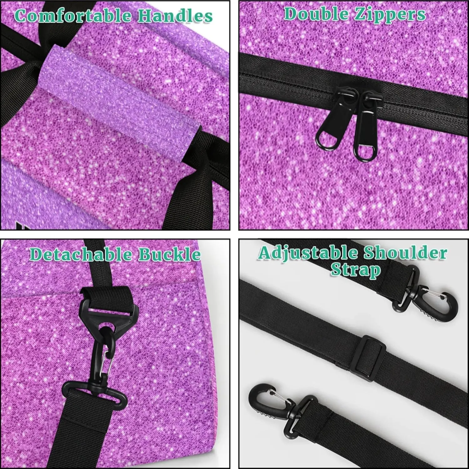 Personalized Gymnastics Bag, Gradient Pink Purple Bling Glitters Custom Dancing Ballet Gym Bag with Name Overnight Large Sports Duffel Bag for Train Bag