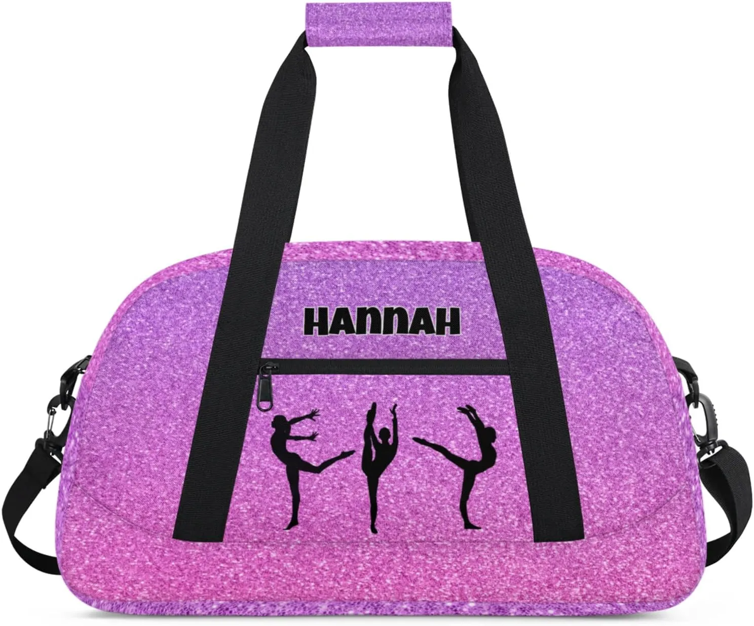 Personalized Gymnastics Bag, Gradient Pink Purple Bling Glitters Custom Dancing Ballet Gym Bag with Name Overnight Large Sports Duffel Bag for Train Bag