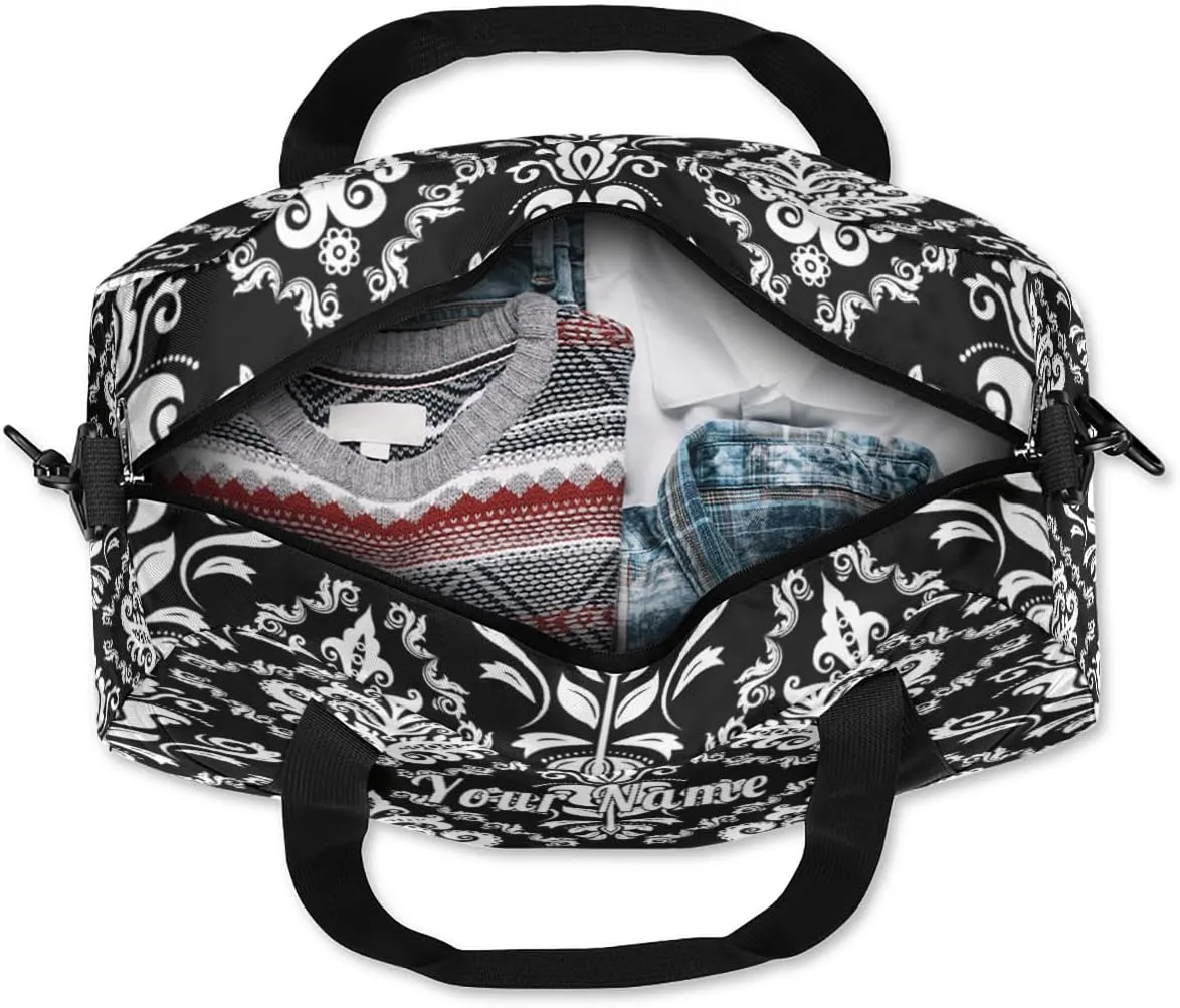 Personalized Kids Duffel Bag Ethnic Damask Flower,Custom Sport Gym Bag for Boys Girls,WWeekender Overnight Bags Travel Duffel Bag,Customized Kids Gift