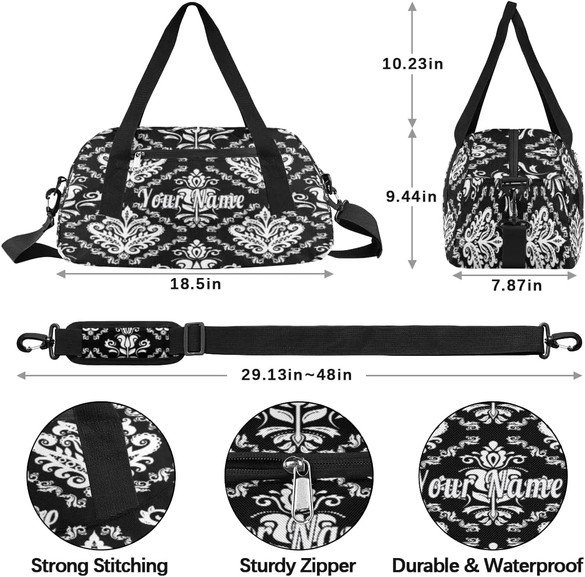 Personalized Kids Duffel Bag Ethnic Damask Flower,Custom Sport Gym Bag for Boys Girls,WWeekender Overnight Bags Travel Duffel Bag,Customized Kids Gift