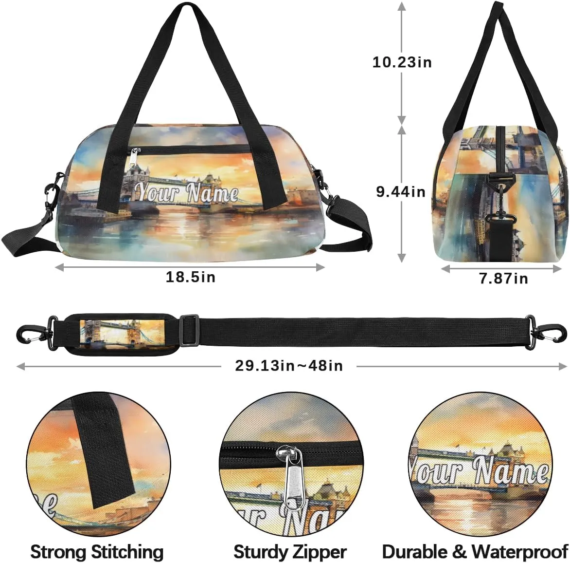 Personalized Kids Duffel Bag London Bridge,Custom Sport Gym Bag for Boys Girls,WWeekender Overnight Bags Travel Duffel Bag,Customized Kids Gift