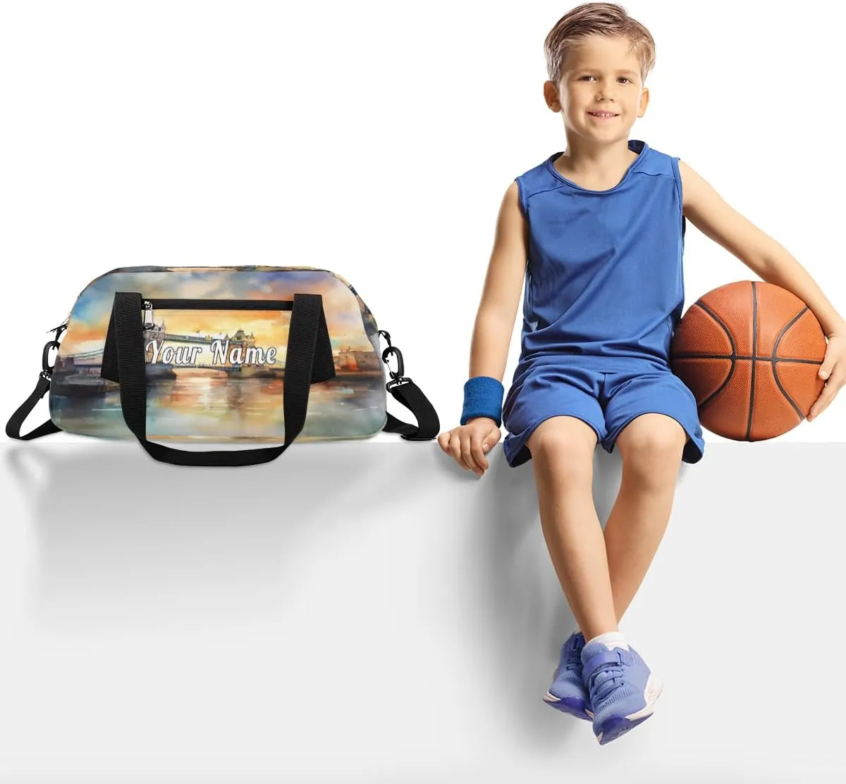 Personalized Kids Duffel Bag London Bridge,Custom Sport Gym Bag for Boys Girls,WWeekender Overnight Bags Travel Duffel Bag,Customized Kids Gift