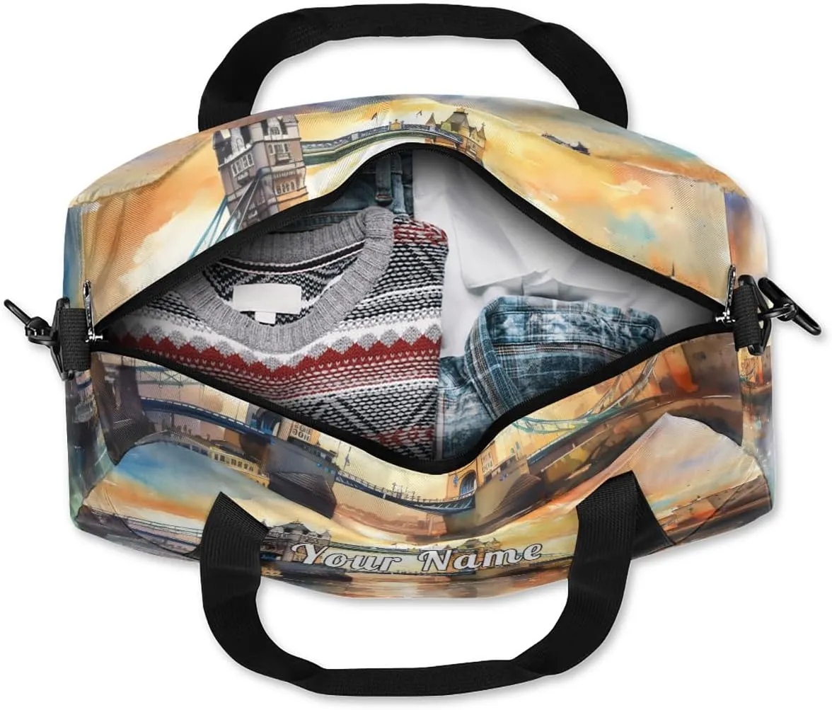 Personalized Kids Duffel Bag London Bridge,Custom Sport Gym Bag for Boys Girls,WWeekender Overnight Bags Travel Duffel Bag,Customized Kids Gift