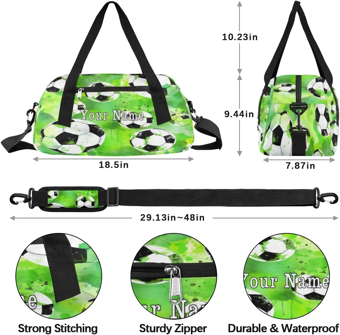 Personalized Kids Duffel Bag Watercolor Sport Football Pattern,Custom Sport Gym Bag for Boys Girls,WWeekender Overnight Bags Travel Duffel Bag,Customized Kids Gift