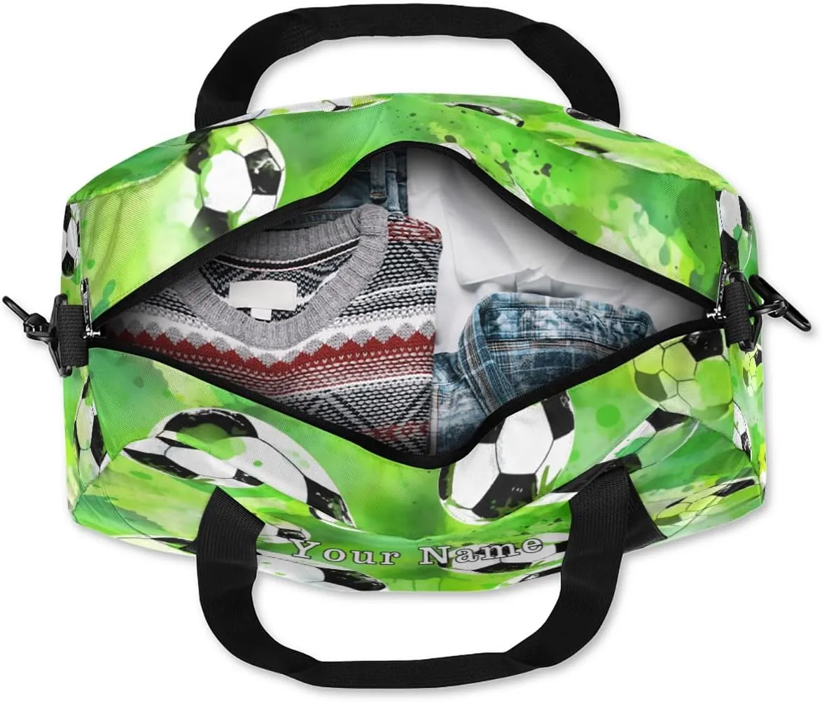 Personalized Kids Duffel Bag Watercolor Sport Football Pattern,Custom Sport Gym Bag for Boys Girls,WWeekender Overnight Bags Travel Duffel Bag,Customized Kids Gift