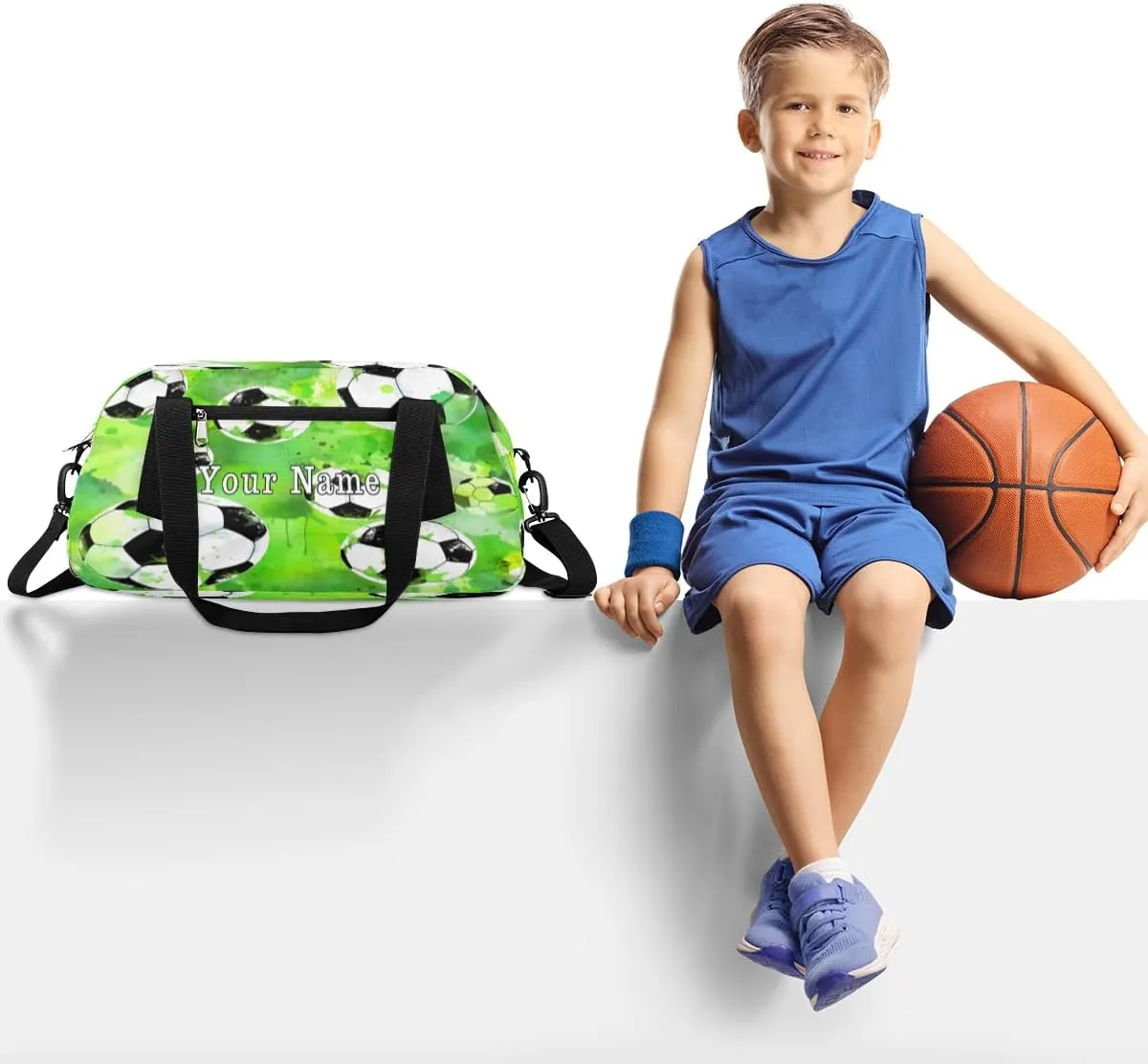 Personalized Kids Duffel Bag Watercolor Sport Football Pattern,Custom Sport Gym Bag for Boys Girls,WWeekender Overnight Bags Travel Duffel Bag,Customized Kids Gift