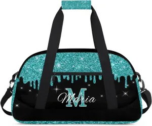 Personalized Kids Sports Duffel Bag with Name Custom Gym Dance Bag for Boys Girls Waterproof Weekender Overnight Bag for Travel Cheerleading Gymnastics Cyan