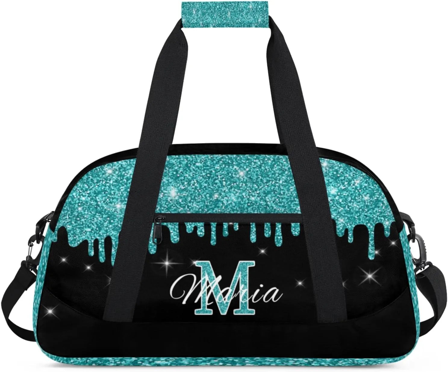 Personalized Kids Sports Duffel Bag with Name Custom Gym Dance Bag for Boys Girls Waterproof Weekender Overnight Bag for Travel Cheerleading Gymnastics Cyan